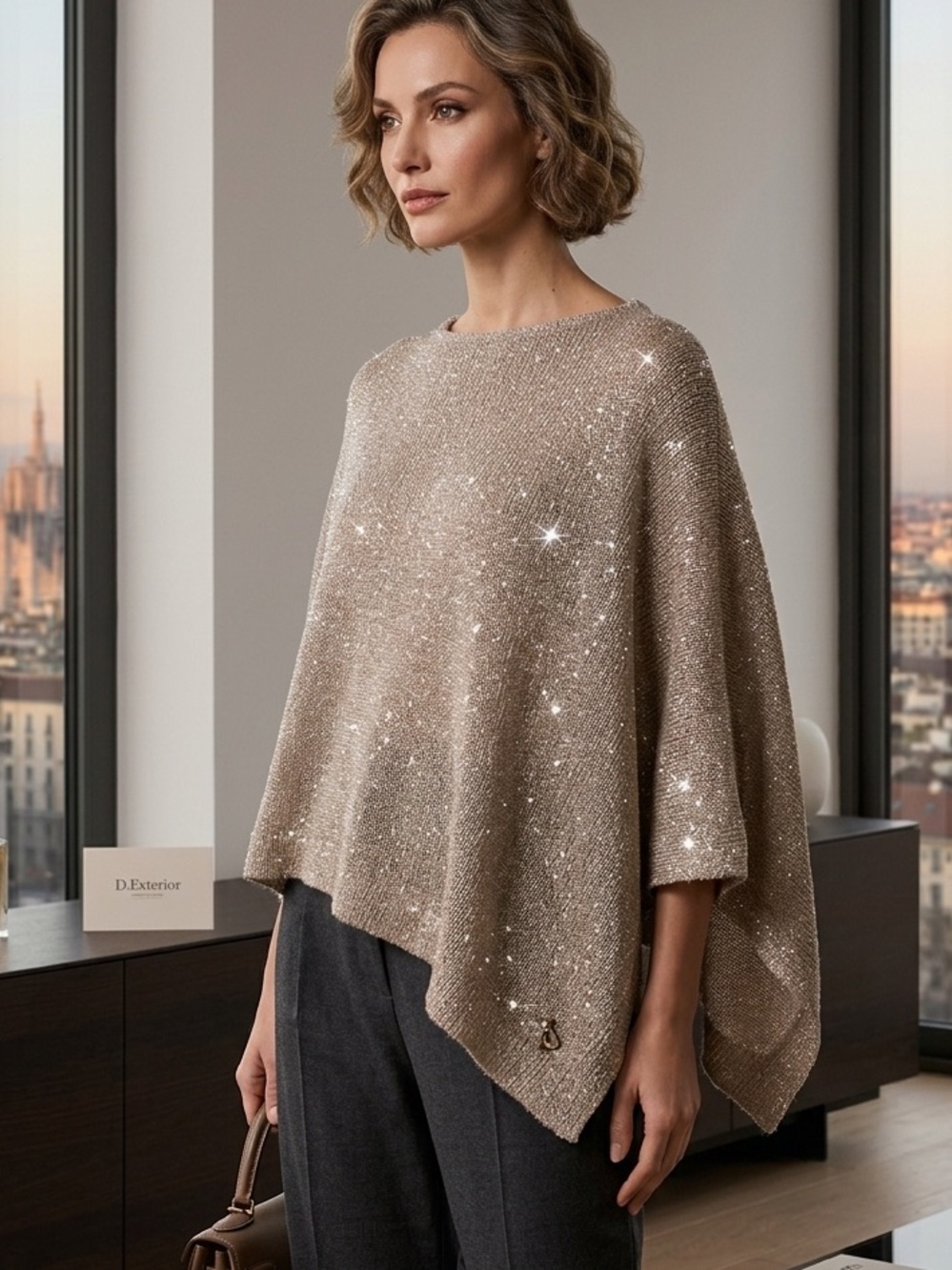 D.Exterior Iridescent Lurex Poncho Sweater